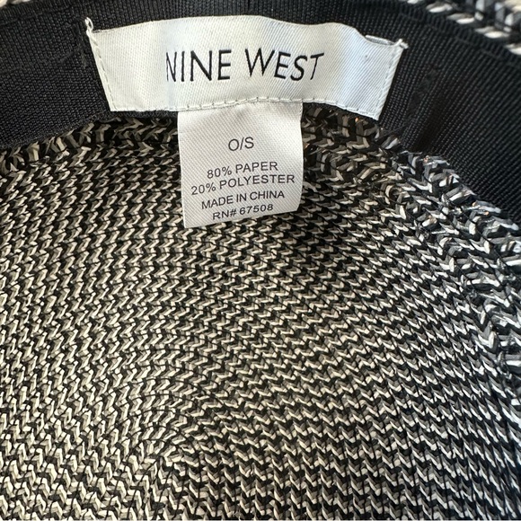 Nine West wide brim straw sun hat in woven black grey and white - Picture 7 of 7